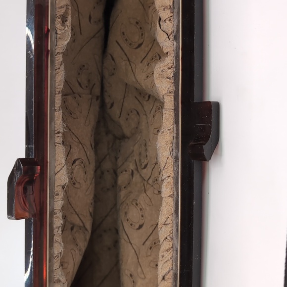 Vintage 70's Navy Italian Leather Clutch With Acrylic Frame Purse - Picture 7 of 7